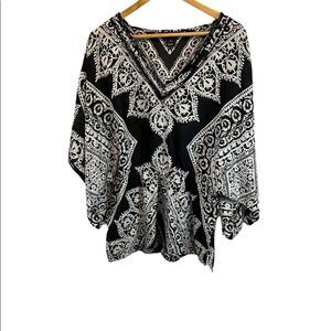 NWOT WHIT HOUSE BLACK MARKET 100% Silk Loose Fit Paisley Print Boho Top S